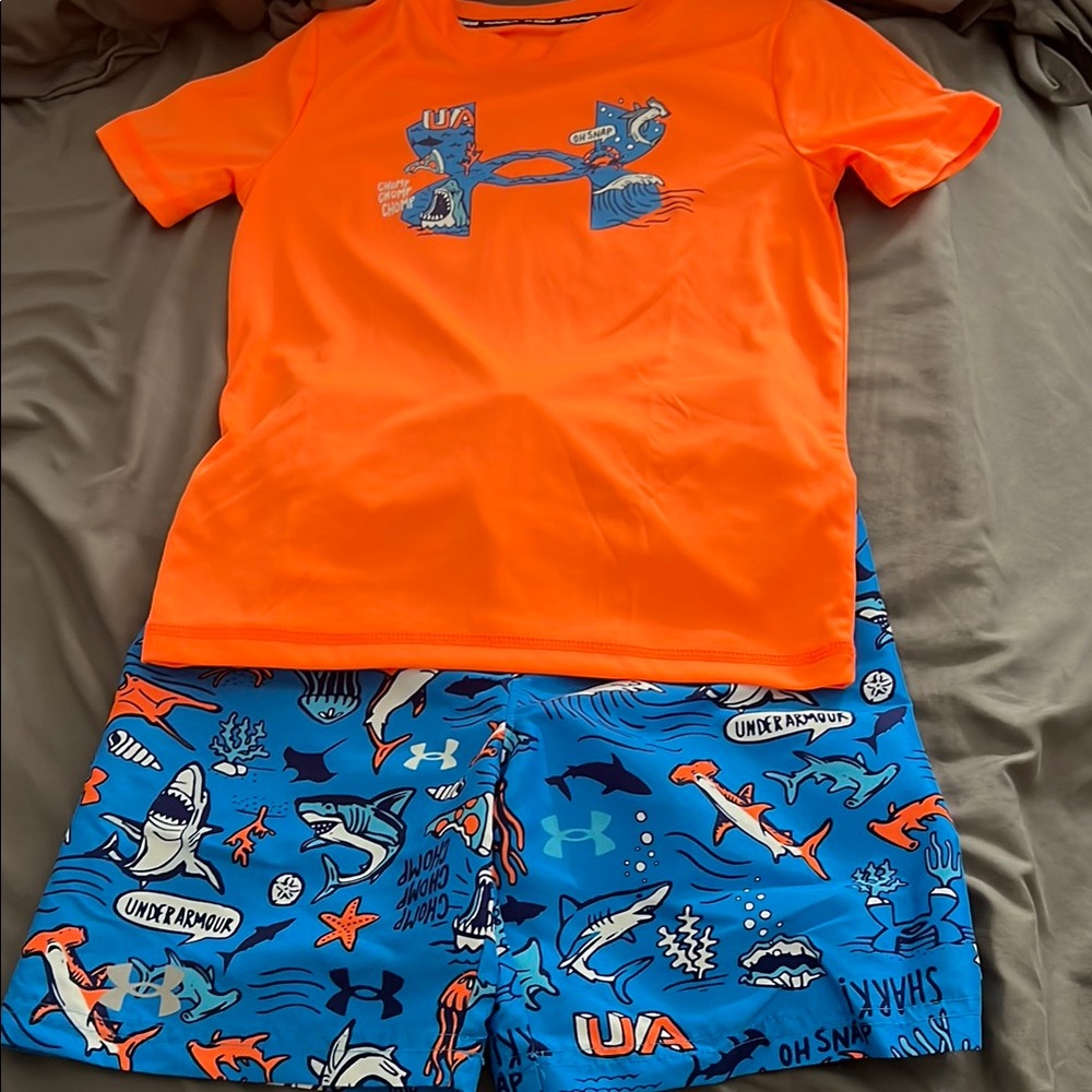 Under Armour Kids Orange and Blue Swim Rashguard Set